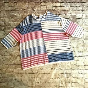 J. Jill 3/4 Sleeve Striped Sweater 1x